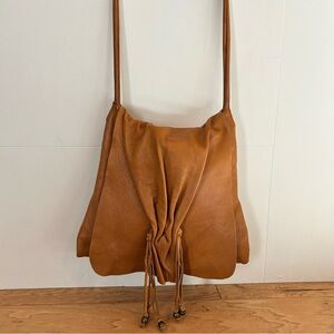 HOBO Tan Shoulder Bag Fringe Detail Soft Pebble Leather Western Cowgirl